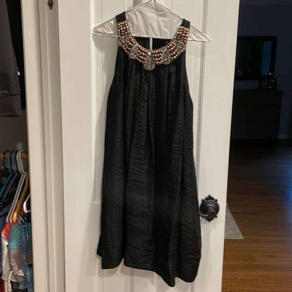 Black Beaded Collar Dress
